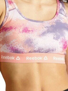 Reebok Womens Splatter Print Medium Impact Sports Bras with Removable Cups L